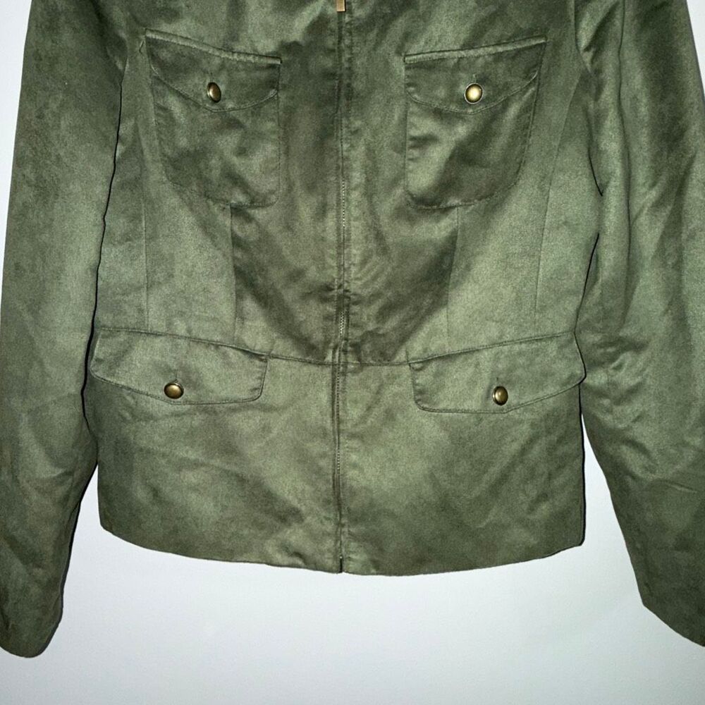 Vintage Evan-Picone Olive Faux Suede Utility Safari Jacket Zip Front‎ Size 8 - Picture 3 of 13
